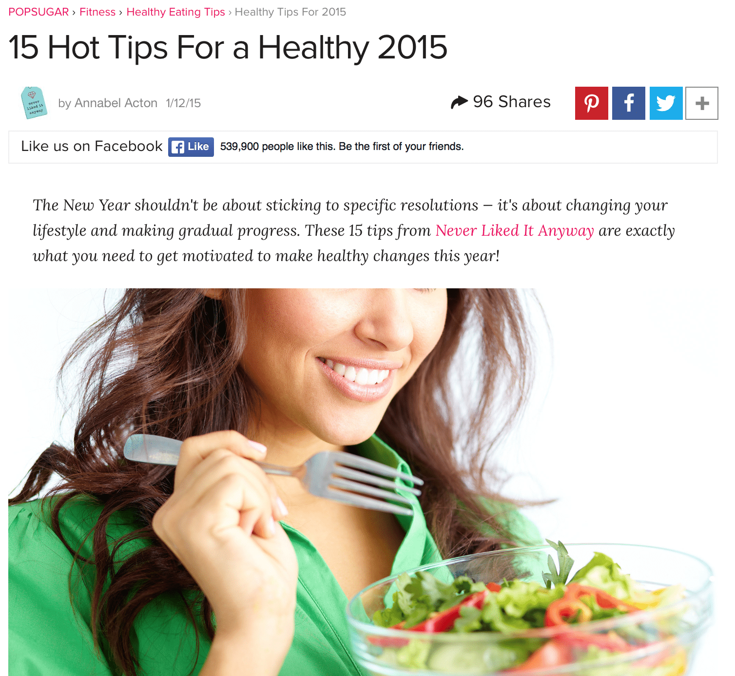 POPSUGAR Healthy Tips Article featuring Chef Meg Hall