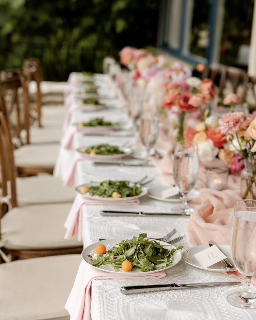 Salads on Plates along table 