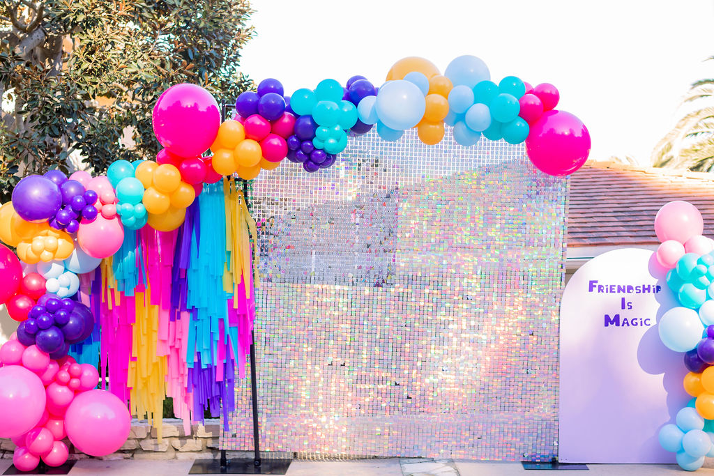 Shiny balloon backdrop for a children's party photo booth 