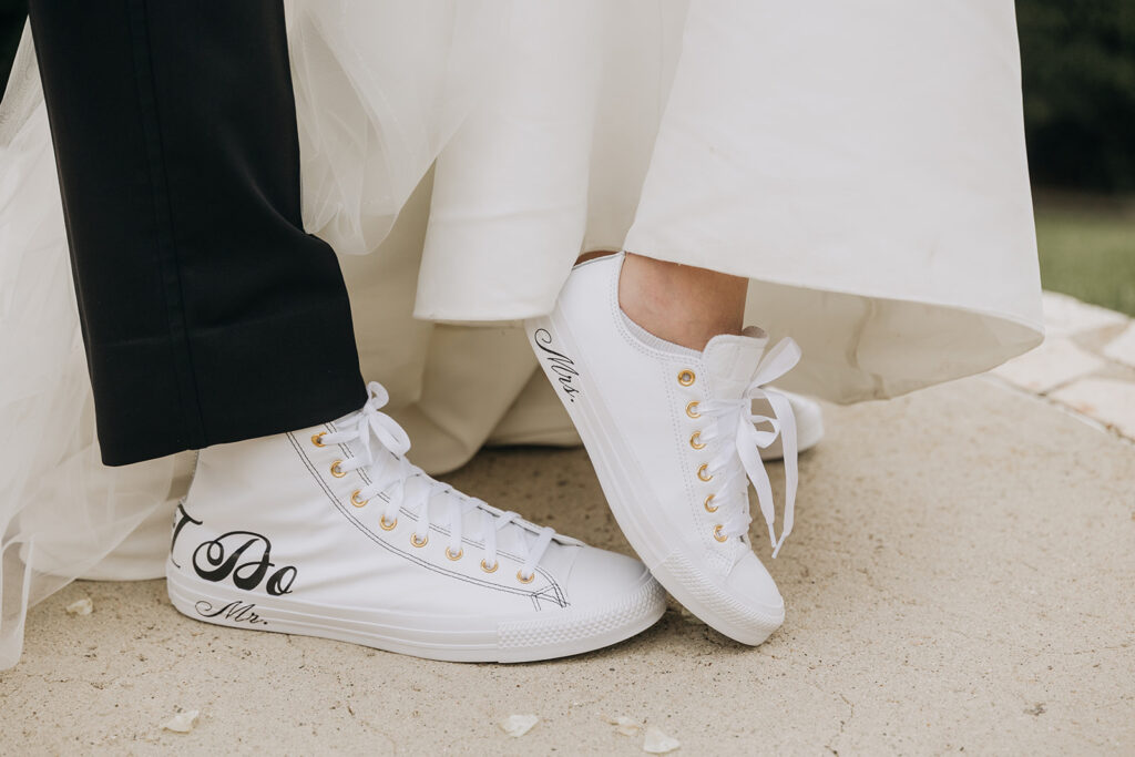 Matching I Do White Shoes Worn by Bride and Groom at La Venta Inn Wedding