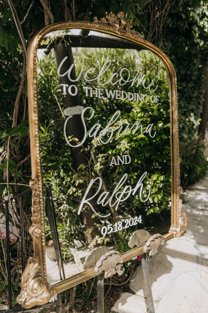 Mirrored Wedding Signage at the entrance at La Venta Inn