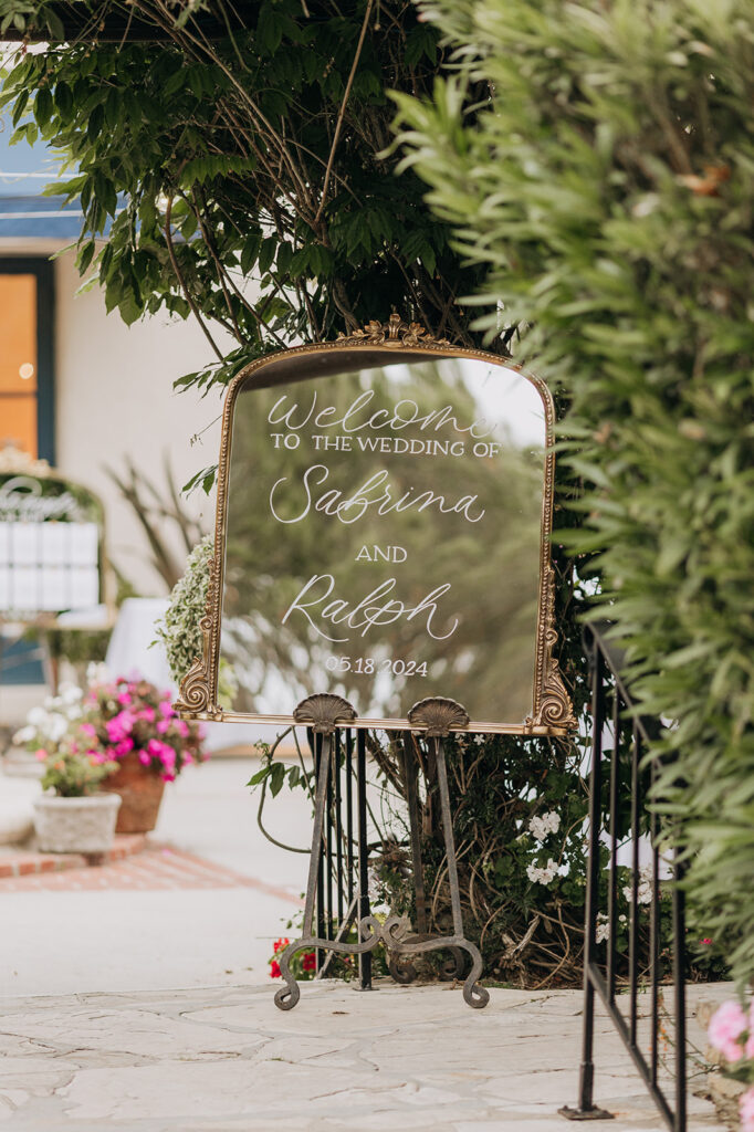 Mirrored Wedding Signage at the entrance at La Venta Inn