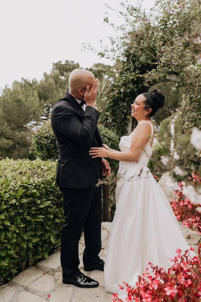 Groom Teary Eyed During First Look with Bride at La Venta Inn