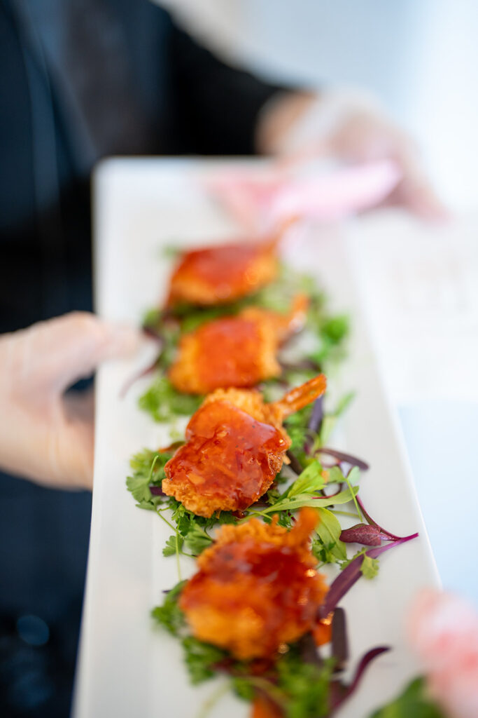 Image of the coconut curry shrimp topped with apricot sweet chile sauce